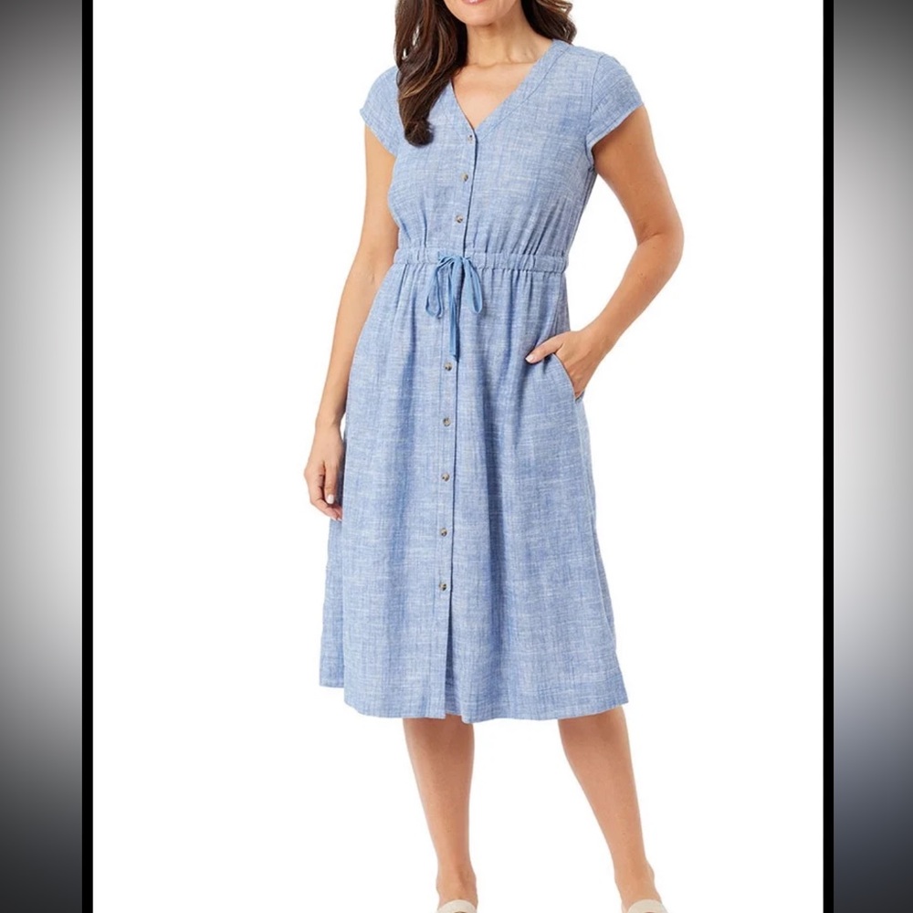Briggs New York Light Blue Midi Dress with Tie Waist